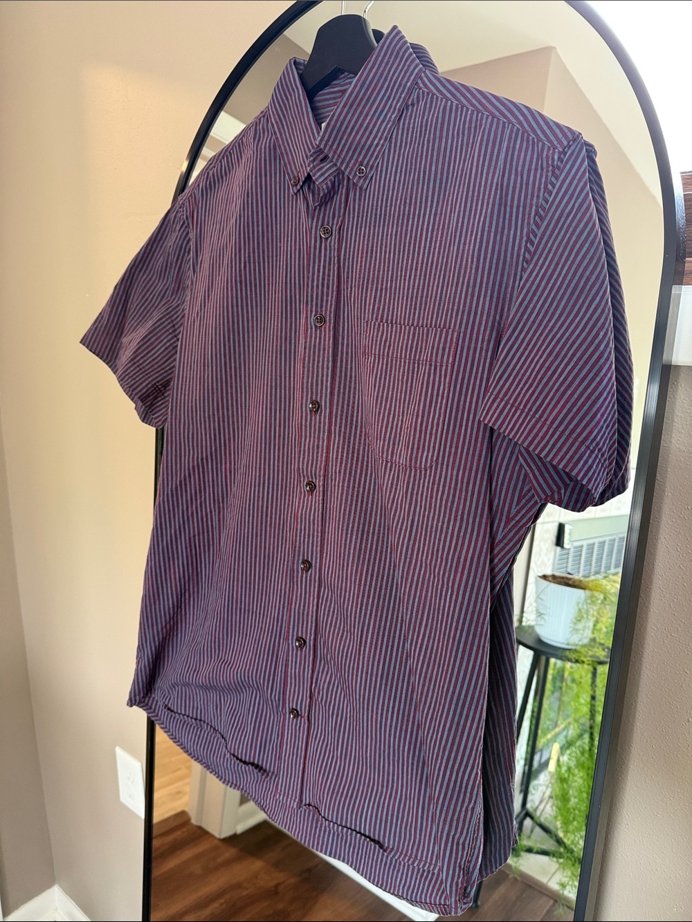 Taylor Stitch Short-Sleeve Button-Down Shirt in Red and Blue Stripe
